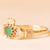 Anello Claddagh vintage in oro giallo 9K con crisoprasio, anno 1992