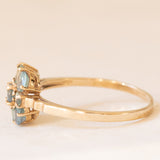 Anello a fiore moderno in oro giallo 9K con topazi verdi trattati (0.60ctw ca.), anno 2005