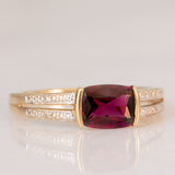 Anello vintage in oro giallo 8K con rodolite e diamanti, anni ‘80