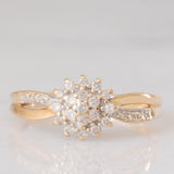 Anello a fiore vintage in oro giallo 9K con diamanti (0.25ctw ca.), anni ‘90