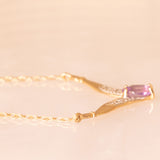 Collana vintage in oro giallo 9K con ametista (0.25ct ca.) e diamanti, anni ‘70/‘80 ca.