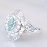 Anello ballerina moderno in platino con tormalina Paraiba (1.26ct) e diamanti (1.36ctw), anni ‘2000