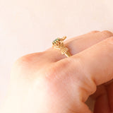 Anello Claddagh vintage in oro giallo 9K con crisoprasio, anno 1992