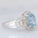 Anello vintage in platino con acquamarina (2.33ct) e diamanti (1ctw), anni ‘80/‘90
