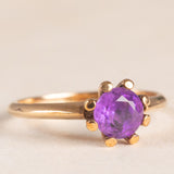 Solitario vintage in oro giallo 9K con ametista (0.60ct ca.), anni ‘60/‘70