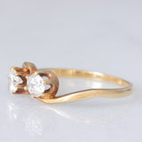Anello Toi et Moi vintage in oro giallo 14K con diamanti di taglio vecchia Europa (0.40ctw ca.), anni ‘60/‘70