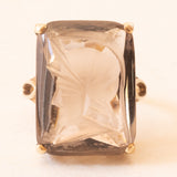 Anello vintage in oro giallo 9K con quarzo fumé inciso con testa di soldato romano, anno 1975