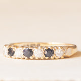 Veretta vintage in oro giallo e bianco 9K con zaffiri (0.20ctw ca.) e diamanti di taglio brillante (0.20ctw ca.), anno 1984