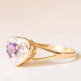 Anello vintage in oro giallo e bianco 9K con ametista (0.24ct ca.) e diamante, anni ‘70/‘80