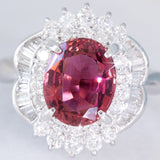 Anello vintage in platino con tormalina (3.50ct) e diamanti (1.22ctw), anni ‘80