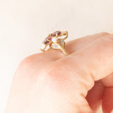 Anello vintage in oro giallo e bianco 9K con tormaline (1.20ctw ca.), opali (0.60ctw ca.) e diamanti (0.04ctw ca.), anni ‘70/‘80