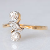 Toi et Moi Art Nouveau in oro giallo 14K con diamanti di taglio vecchia Europa (0.24ctw ca.) e diamanti di taglio rosetta, anni ‘20