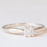 Anello vintage in oro bianco 9K con illusion setting di diamanti (0.10ctw ca.), anni ‘80/‘90