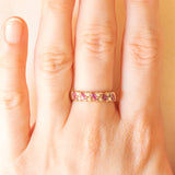 Veretta vintage in oro giallo 9K con rubini (0.50ctw ca.) e diamanti (0.16ctw ca.), anno 1990
