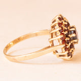 Anello a margherita vintage in oro giallo 9K con granati, anni ‘70