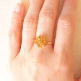 Anello a fiore vintage in oro giallo 9K con quarzi citrini(1.30ctw ca.)