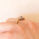 Anello a fiore vintage in oro giallo 9K con diamanti (0.20ctw ca.)
