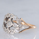 Anello antico in oro giallo 14K e argento con diamanti di taglio rosetta, primi del ‘900