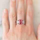 Anello da cocktail vintage in platino con tormalina rosa (3.25ct) e diamanti (0.77ctw), anni ‘70/‘80