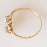 Anello Art Nouveau in oro giallo e bianco 14K con diamanti di taglio vecchia miniera (0.30ctw ca.) e di taglio rosetta, anni ‘20