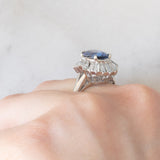 Anello ballerina in platino con zaffiro (3.02ct) e diamanti (1.20ctw), anni ‘80