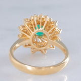Anello ballerina vintage in oro giallo 14K con smeraldo (0.50ct ca.) e diamanti di taglio brillante e tapered (0.96ctw ca.), anni ‘80