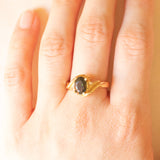 Anello vintage in oro giallo 14K con tormalina verde (1.30ct ca.) e diamanti, anni ‘60