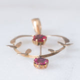 Pendente antico lavalier in oro giallo 9K con tormaline rosa, anni ‘10/‘20