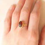 Solitario vintage in oro giallo 18K con granato, anni ‘40/‘50