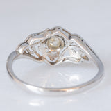Anello Art Nouveau in oro bianco 18K con diamante di taglio vecchia miniera (0.10ct ca.), anni ‘20/‘30