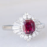 Anello ballerina vintage in platino con rubino (1.05ct) e diamanti (0.43ctw), anni ‘80/‘90