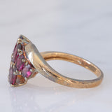 Anello vintage in oro giallo 8K con tormaline rosse, anni ‘80