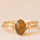 Anello doppio girevole vintage in oro giallo 9K con amazonite e ambra, anni ‘70/‘80