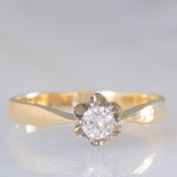Solitario vintage in oro giallo 14K con diamante di taglio brillante (0.25ct ca.), anni ‘40/‘50