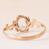 Anello vintage in oro giallo 8K con acquamarina (0.45ct ca.) e decorazioni floreali, anni ‘60/‘70