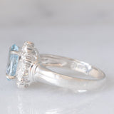 Anello a margherita vintage in platino con acquamarina (1ct) e diamanti, anni ‘70