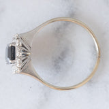 Anello a margherita vintage in oro bianco 18K con zaffiro e diamanti di taglio brillante (0.24ctw ca.), anni ‘70