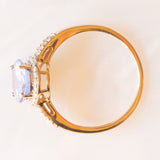 Anello da cocktail vintage in oro giallo e bianco 9K con tanzanite (3.20ct ca.) e diamanti (0.46ctw ca.)