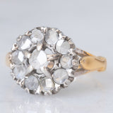 Anello a margherita antico in oro giallo 18K e argento con diamanti di taglio rosetta, primi del ‘900