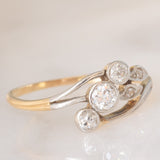 Anello Art Nouveau in oro giallo e bianco 14K con diamanti (0.30ctw ca.), anni ‘20