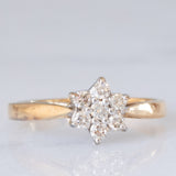 Anello a margherita vintage in oro giallo e bianco 9K con diamanti di taglio brillante (0.25ctw ca.), anni ‘80/‘90
