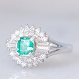 Anello ballerina vintage in platino con smeraldo (0.40ct) e diamanti (0.38ctw), anni ‘90