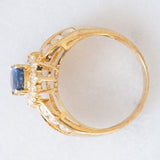 Un’alba sul mare - Anello vintage a fascia e a margherita in oro giallo 18K con zaffiro e diamanti