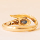 Anello vintage a forma di serpente in oro giallo 18K con zaffiro (0.20ct ca.) e diamanti, anni ‘60/‘70