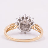 Anello a margherita vintage in oro giallo e bianco 9K con diamanti, anni ‘80/‘90