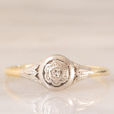 Solitario Art Déco in oro giallo e bianco 14K con diamante, anni ‘20/‘30