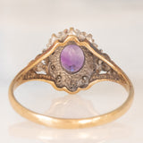 Anello a margherita vintage in oro giallo 9K con ametista (0.70ct ca.) e diamanti (0.05ctw ca.), anni ‘80