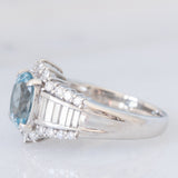 Anello vintage in platino con acquamarina (2.33ct) e diamanti (1ctw), anni ‘80/‘90