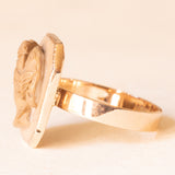 Anello vintage in oro giallo 9K con cammeo su lava, anni ‘40/‘50