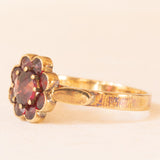Anello a margherita vintage in oro giallo 8K con granati (0.90ctw ca.), anni ‘50